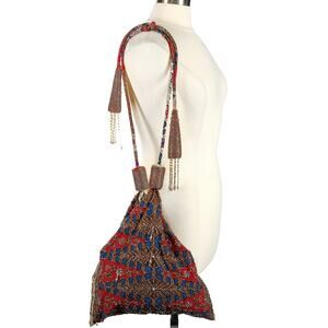BALI COLLECTION beaded boho triangle tassel hobo bag crossbody sack purse